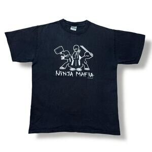 Vintage Ninja Mafia T-Shirt Black Gildan Cotton Graphic Tee Size M Y2K 2000s